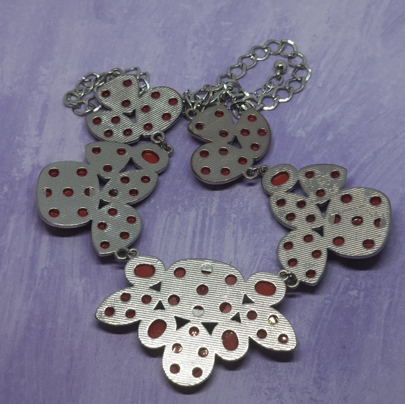 Bold Red & Silver Tone Statement Necklace - Picture 7 of 7